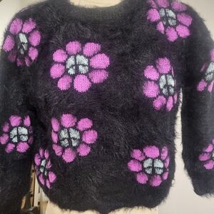 Floral Patterned Black Sweater